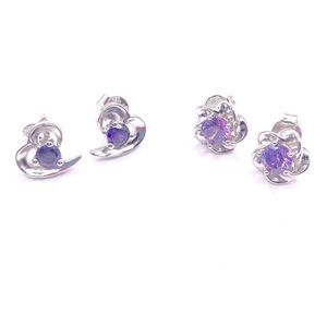 2 pairs sterling silver post stud earrings